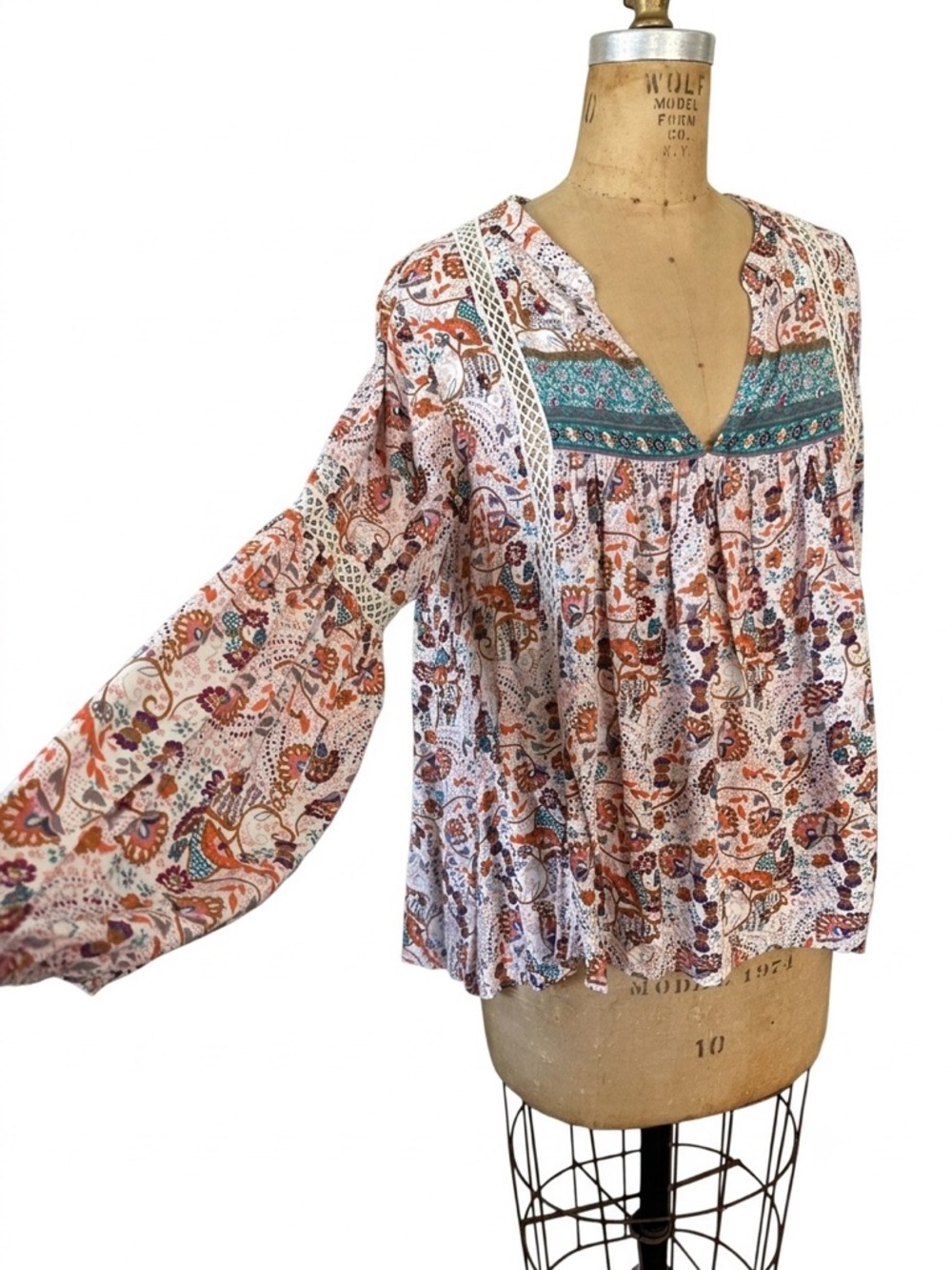 Sundance Jessamyn Peasant Rayon Top Sz L Floral Prairie Western Cottage Boho